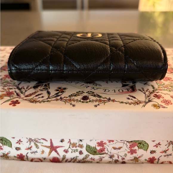Authentic New Dior Black Quilted Leather CARO Wallet with Gold Accents - Picture 9 of 12